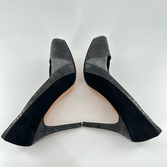 White House black market womens heels size 7.5 black gray leather suede platform - Picture 6 of 10